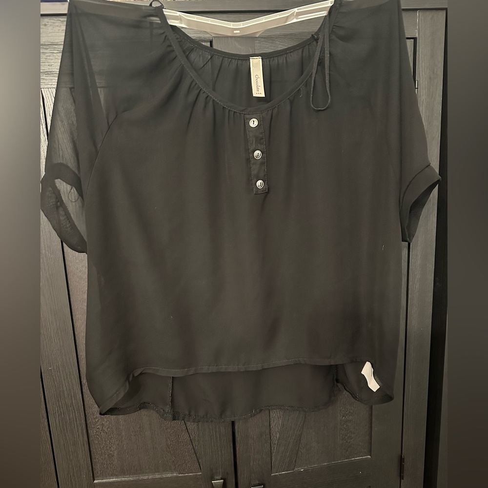 Chocolate Brand Black Sheer Blouse Large